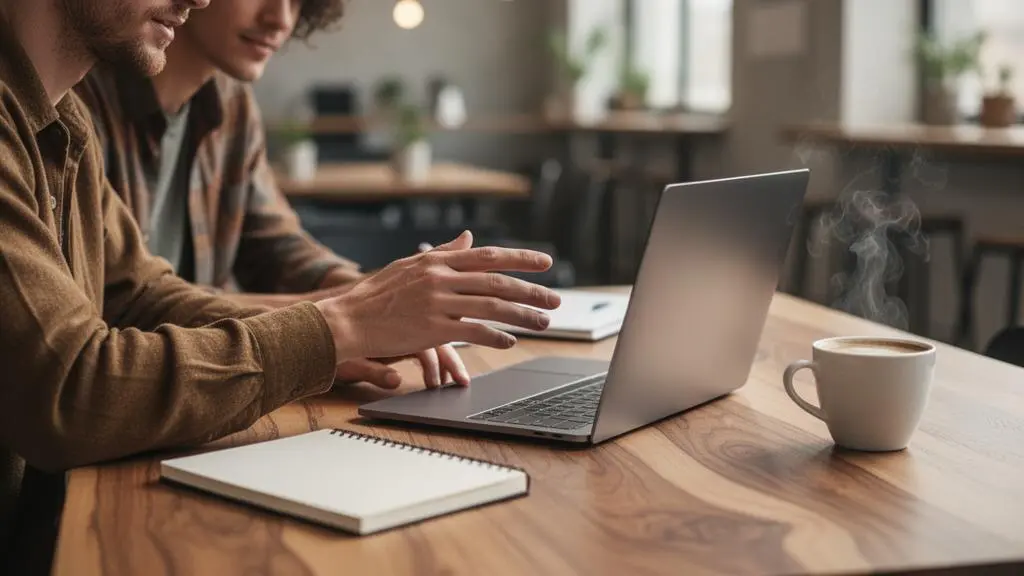 Un formateur et un apprenant en session de coaching individuel, symbolisant l'accompagnement qui garantit la reussite d'une formation