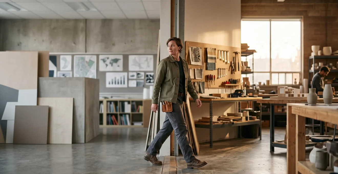 Jeune professionnel fraîchement certifié passant symboliquement du monde de l'apprentissage à celui de l'entreprise, incarnant une transition réussie vers l'opérationnalité.