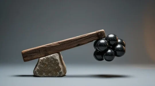 Illustration symbolique d'un levier managérial soulevant un groupe représentant la productivité collective d'une équipe